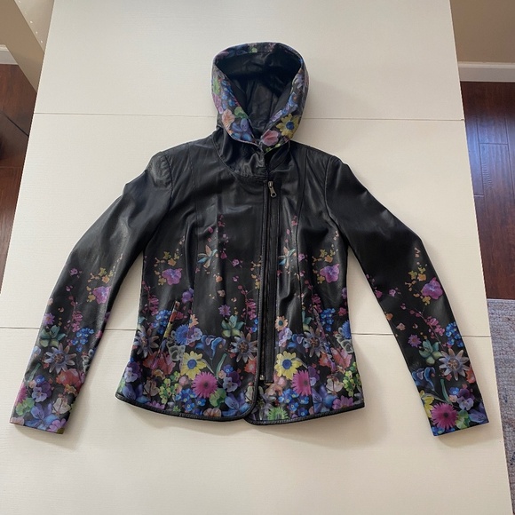 Marciano Pelle Fabulous Genuine Lambskin Leather Moto Jacket Hoodie Sz 42 Small - Picture 7 of 16